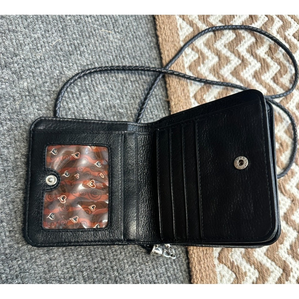 Vintage Brighton‎ Mini Crossbody Wallet Organizer Pebbled Black Leather Braided - Picture 6 of 10